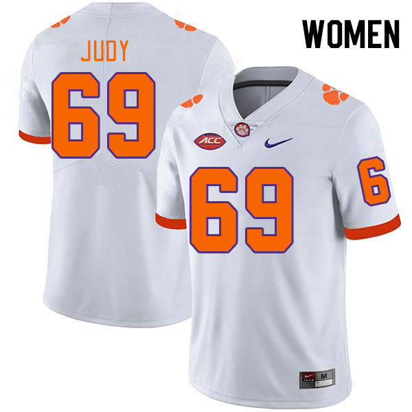 Women #69 Sam Judy Clemson Tigers College Football Jerseys Stitched-White - Click Image to Close